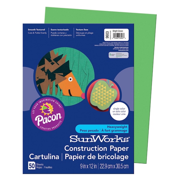 SunWorksÂ® Construction Paper, Bright Green, 9x12in, PK500